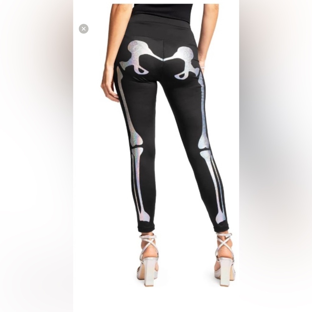 TIPSY ELVES SHIMMER Skeleton HIGH WAISTED Black Leggings  NWT